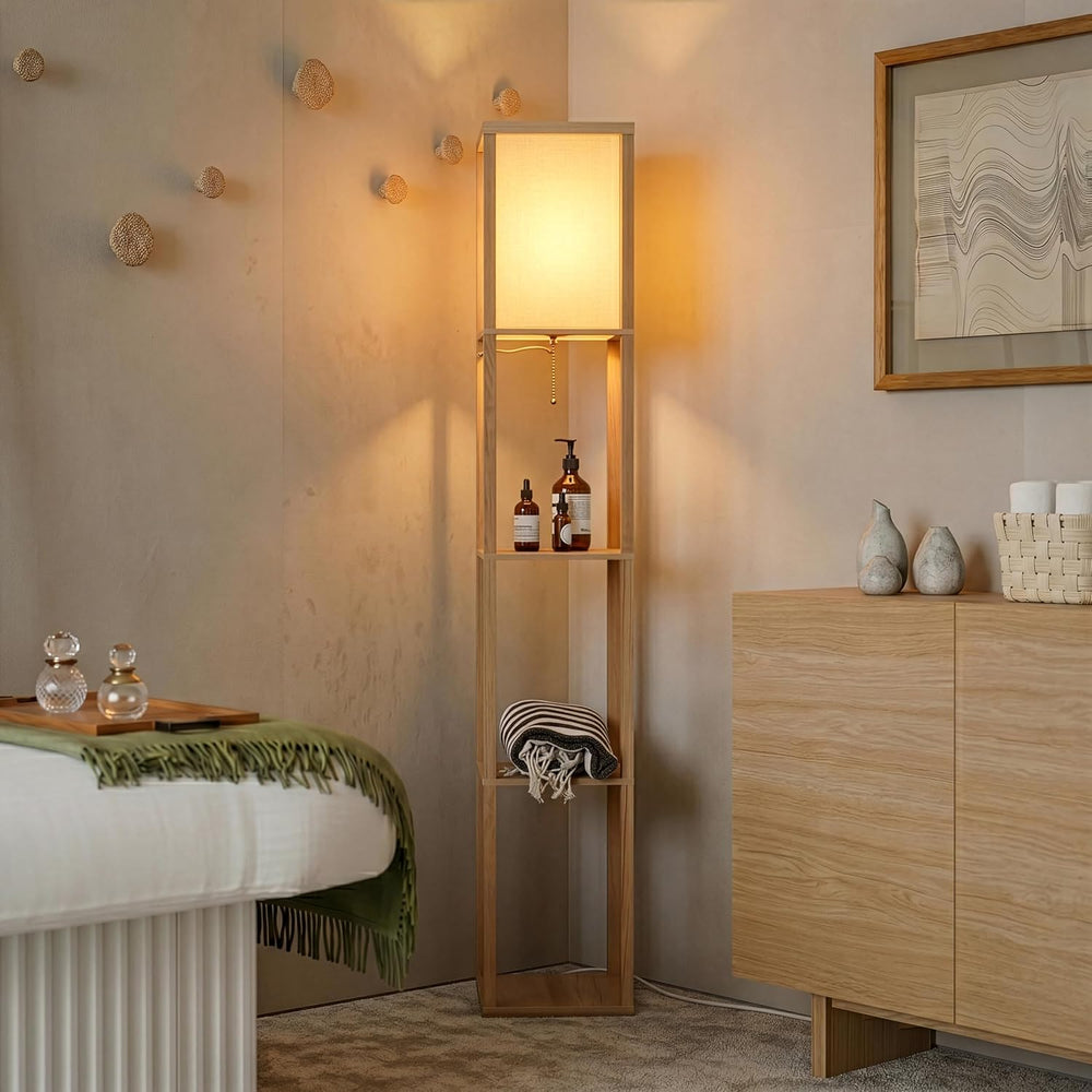 Brightech Maxwell - Modern Shelf Floor Lamp with Lamp Shade & Warm White ...