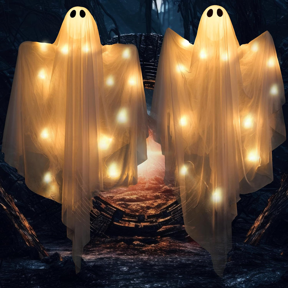 JOYIN 2 Pcs 47” Halloween Light up Hanging Ghost Decorations Outdoor, Hallowe...