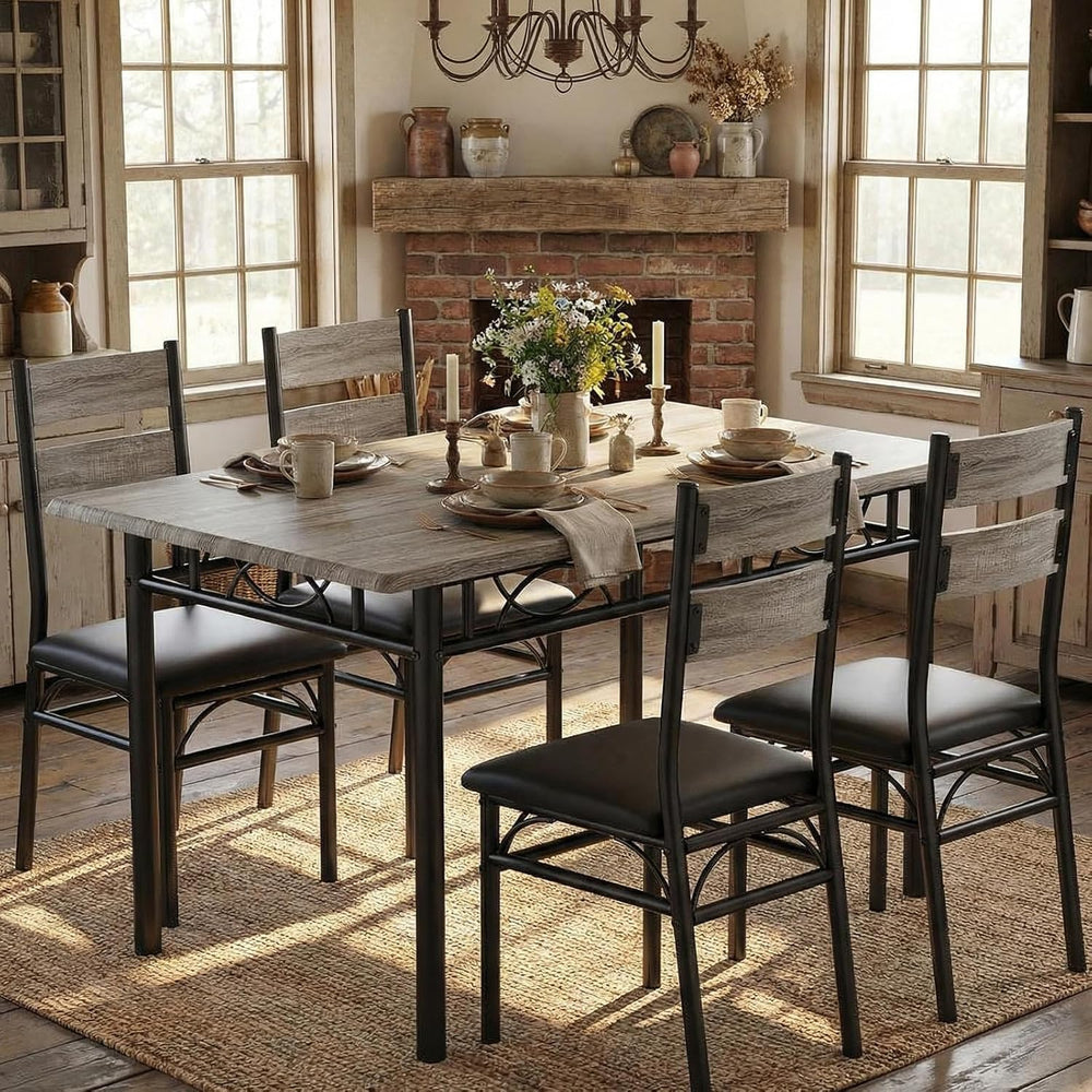 IDEALHOUSE Rectangular Kitchen Table and Chairs Set for 4, 5 Piece Dining Tab...