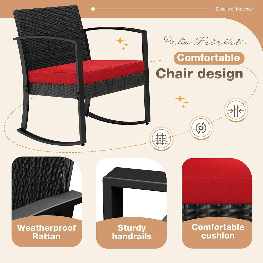 Greesum 3 Piece Outdoor Bistro Set, Imitation Rattan Conversation Set, Patio ...