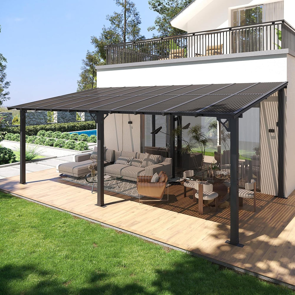 10' X 20' Lean to Gazebo Pergola, Metal Outdoor Gazebos