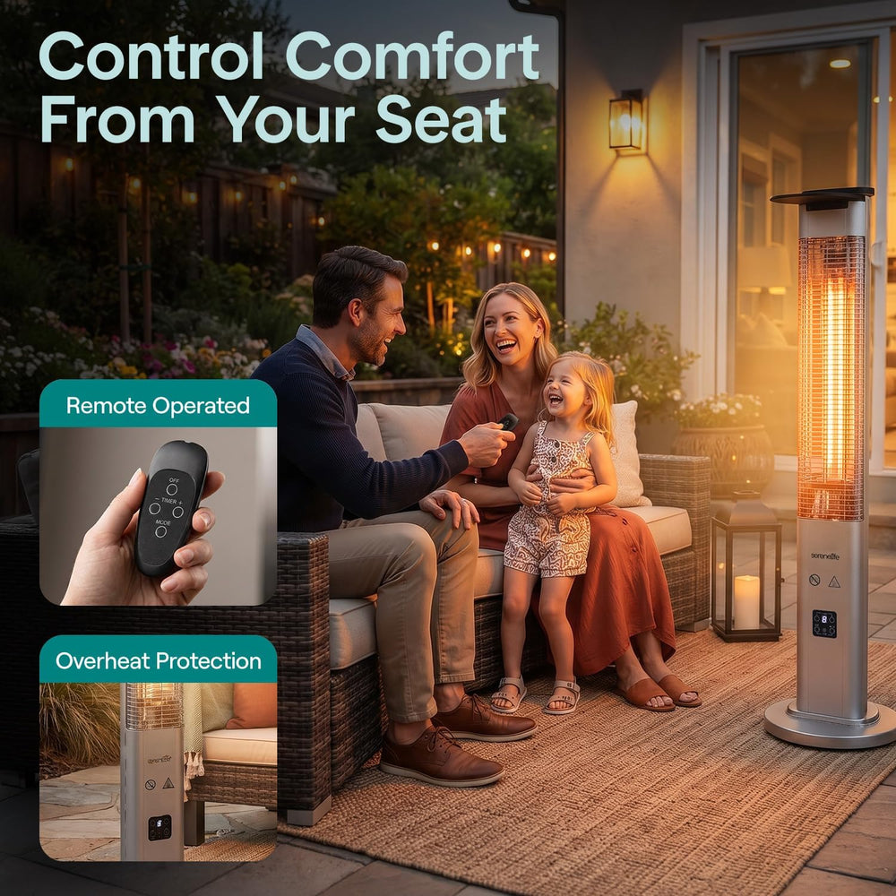 SereneLife Outdoor Electric Patio Heater - 900W Infrared Heater with Remote, ...