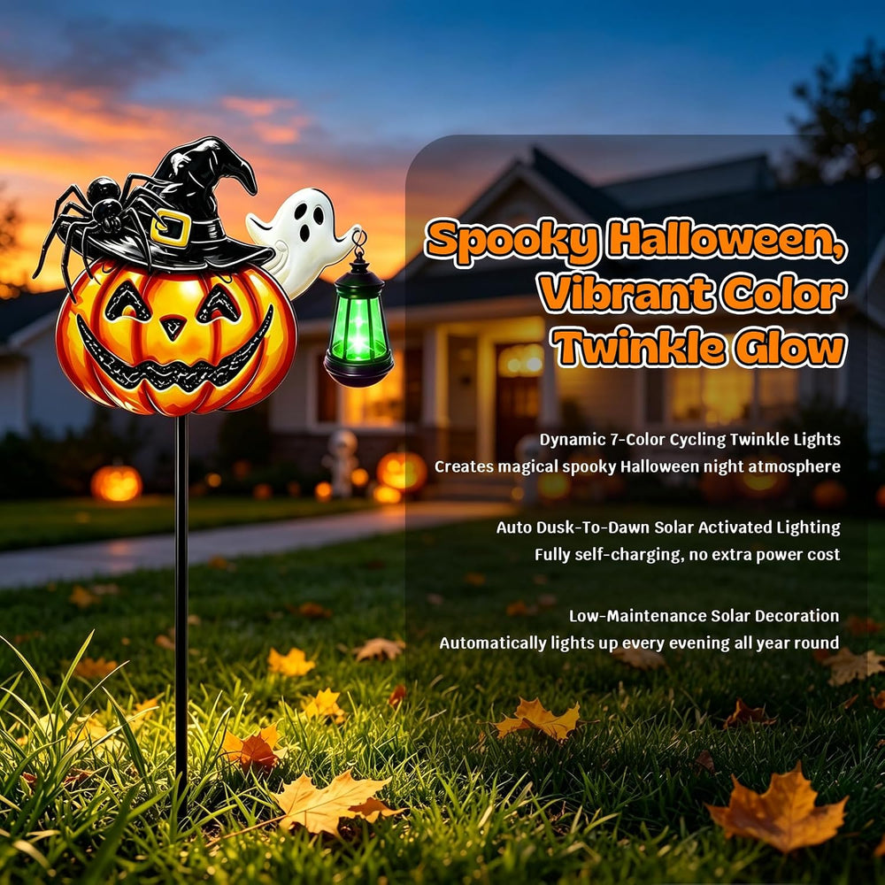 VOOKRY 2 Pack Halloween Pumpkin Lights Outdoor,Metal Pumpkin Stake &Lantern