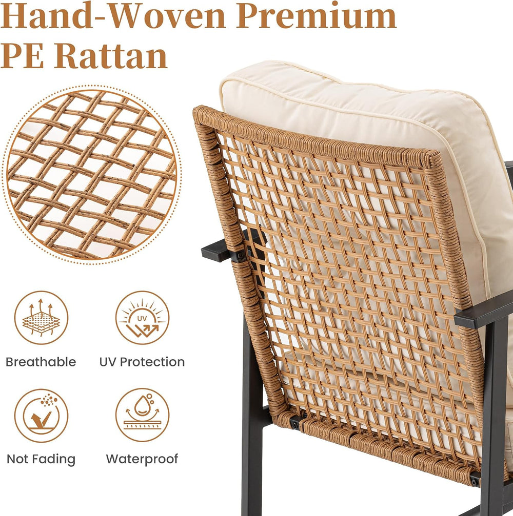 COSIEST 3-Piece Outdoor Rocking Chairs Bistro Set, Rattan Patio Furniture wit...