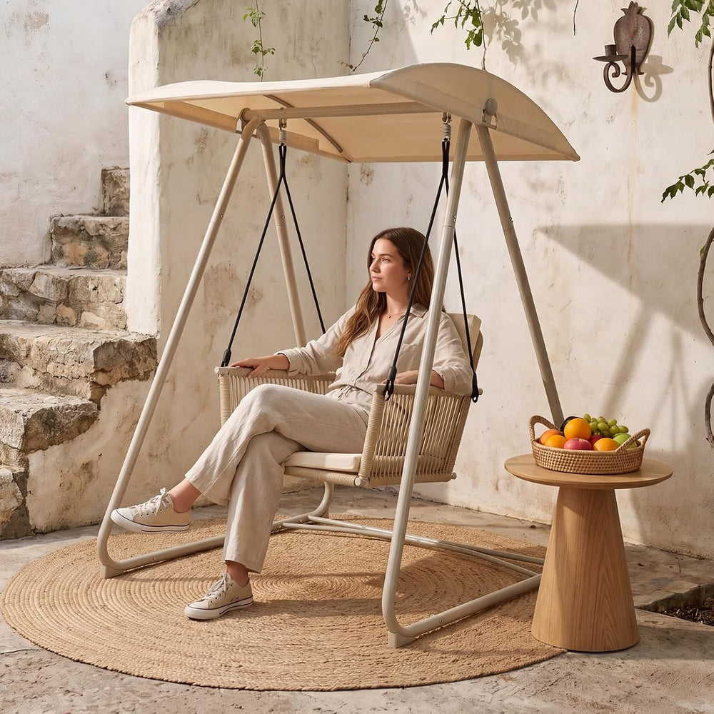 Porch Swing with Stand, Outdoor Swing with Canopy, All Weather Outdoor Swings...