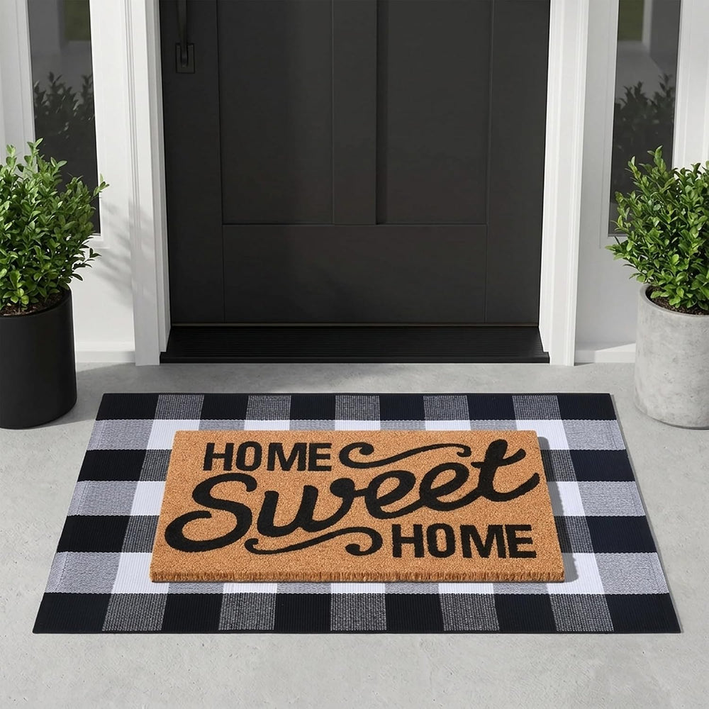 Home Sweet Home Doormat Set, 2-Piece Layered Front Porch Mat Combo, Natural C...