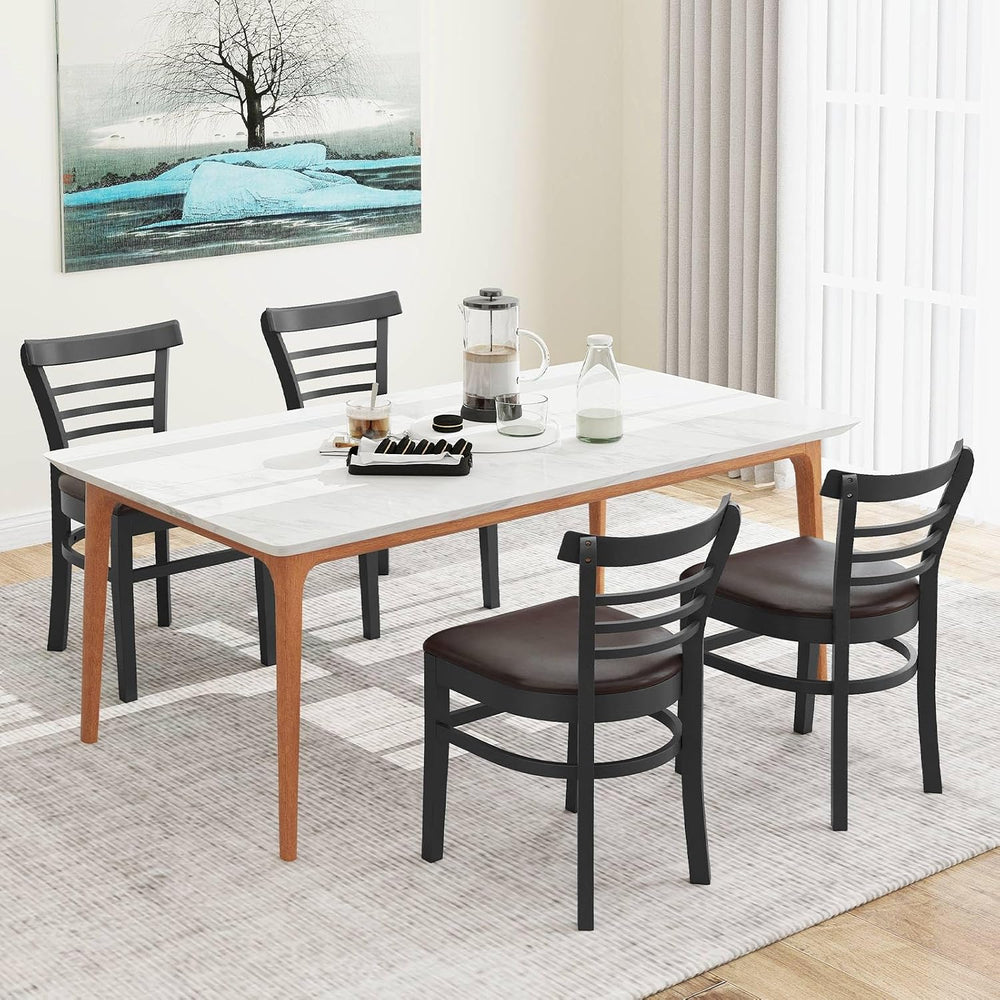 GOFLAME Wooden Dining Chairs Set of 2, PU Leather Upholstered Kitchen Chairs ...