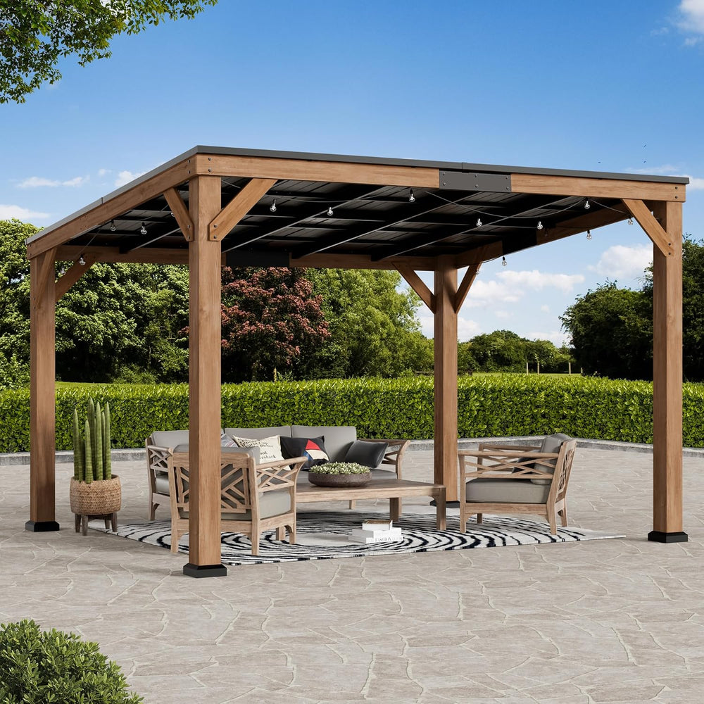 Modern Shade Wood Grill Gazebo 10' x 12' with Sloped Galvanized Steel...