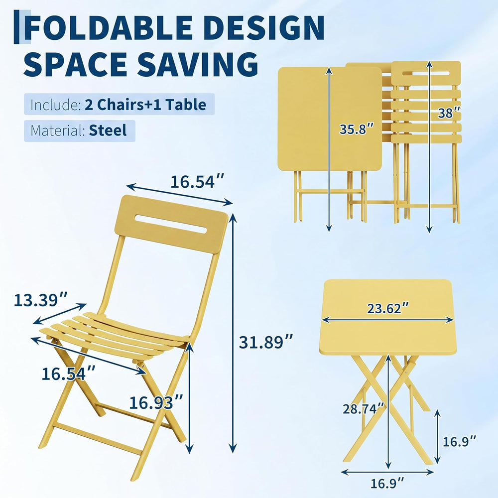 Garvee 3-Piece Bistro Set, Outdoor/Indoor Folding Patio Furniture Set,Space S...
