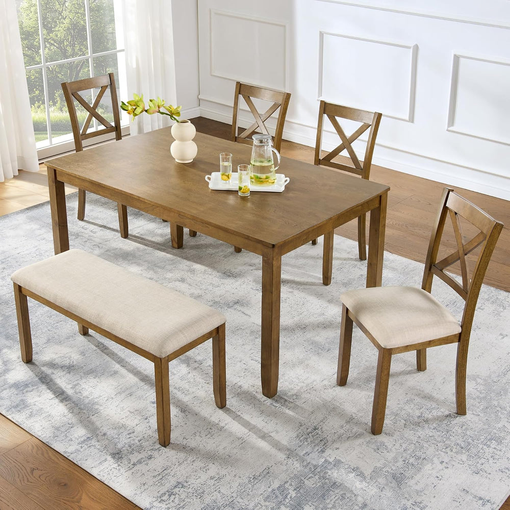 Merax 6-Piece Wood Kitchen Dining Table Set, 58.5" Rectangular Table wit...