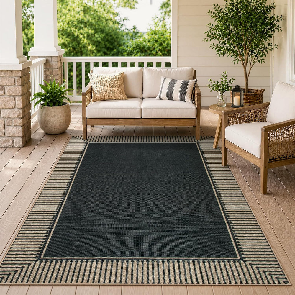 Moynesa Striped Border Easy Jute Outdoor Rug 5x7 Area Rugs for Living Room, W...