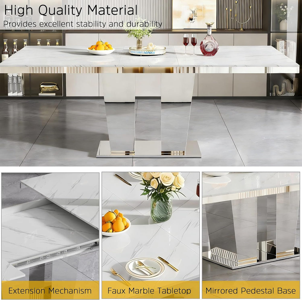 Modern Extendable Dining Table Set for 8, 94" Faux Marble Expandable Tab...