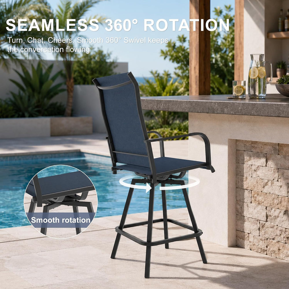 Outdoor Bar Stools Set of 2, Swivel Tall Patio Chairs, Navy