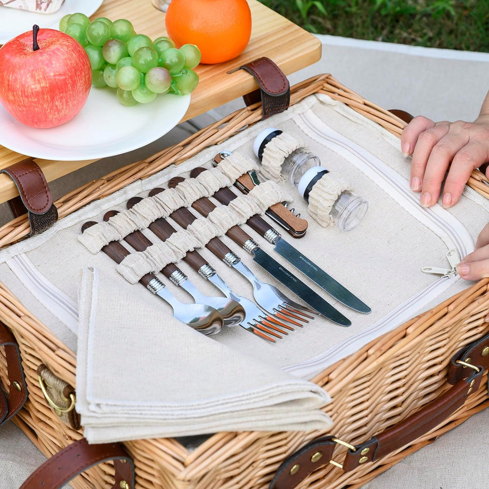 Multifunctional Wicker Picnic Basket Set for 2 with Blanket and Picnic Table,...