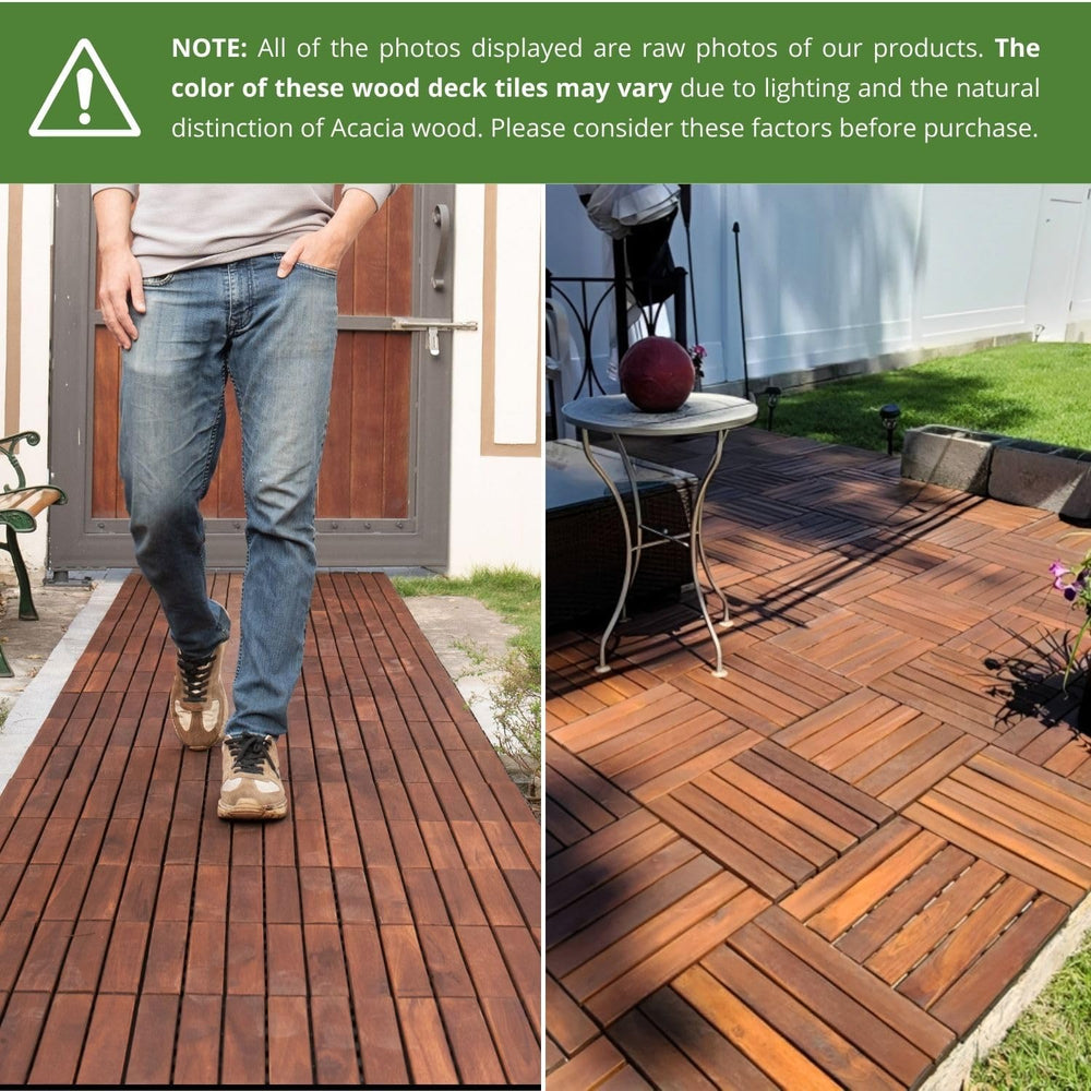 BEEFURNI Interlocking Acacia Wood Deck Tiles 12x12, 20PCS, Brown
