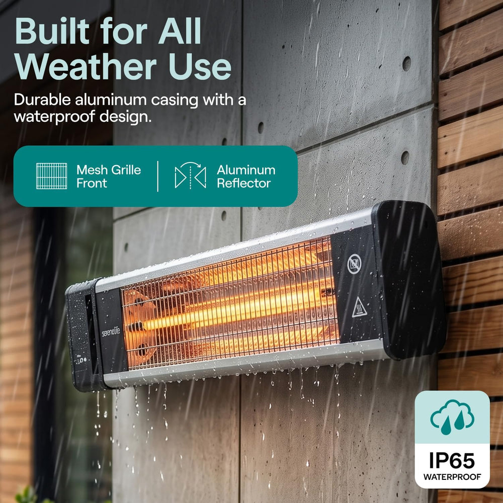 SereneLife Infrared Patio Heater, 1500W, IP65 Approved, Odorless, Wall-Mounte...