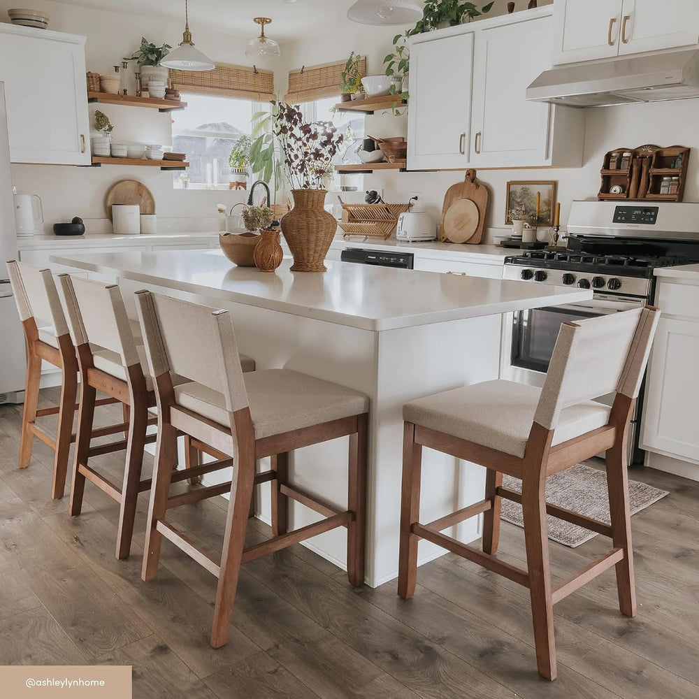 Nathan James Linus Modern Upholstered Counter Height Bar Stool with Back and ...