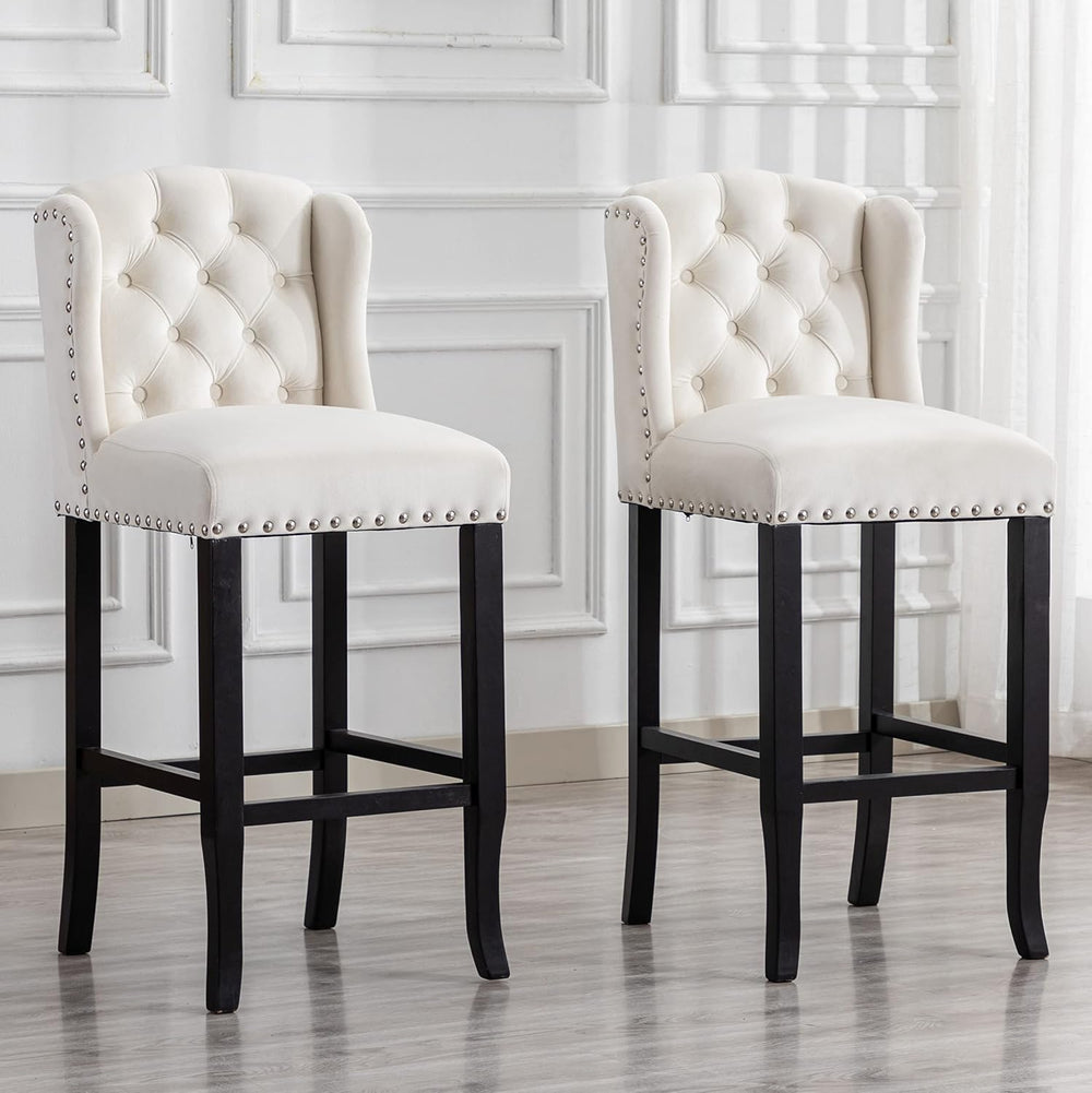 DUOMAY Modern Tufted 30" Bar Stools Set of 4, Velvet White