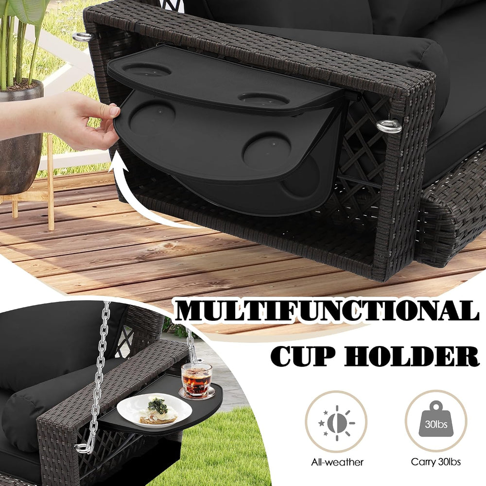 3-Person Hanging Porch Swing, Outdoor Wicker Swing Chair, 76 Inch Bench with ...