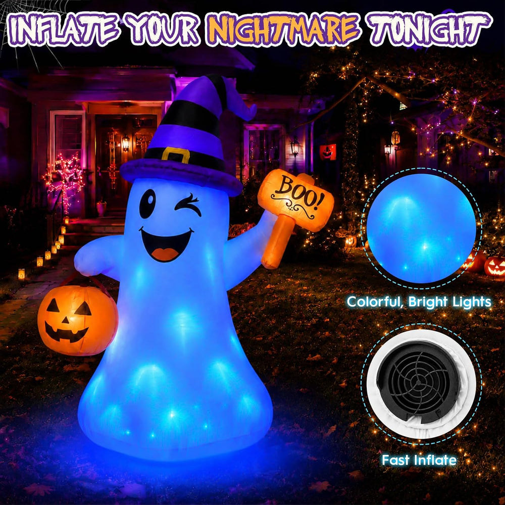 4.5 FT Halloween Inflatables Ghost with Pumpkin Boo, Halloween Decorations Ou...