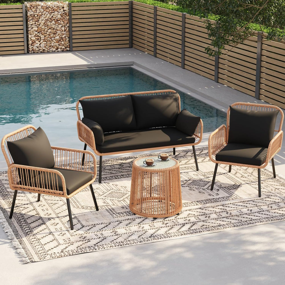 Verano Garden 4 Pieces Patio Furniture Set, Outdoor Wicker Conversation Set