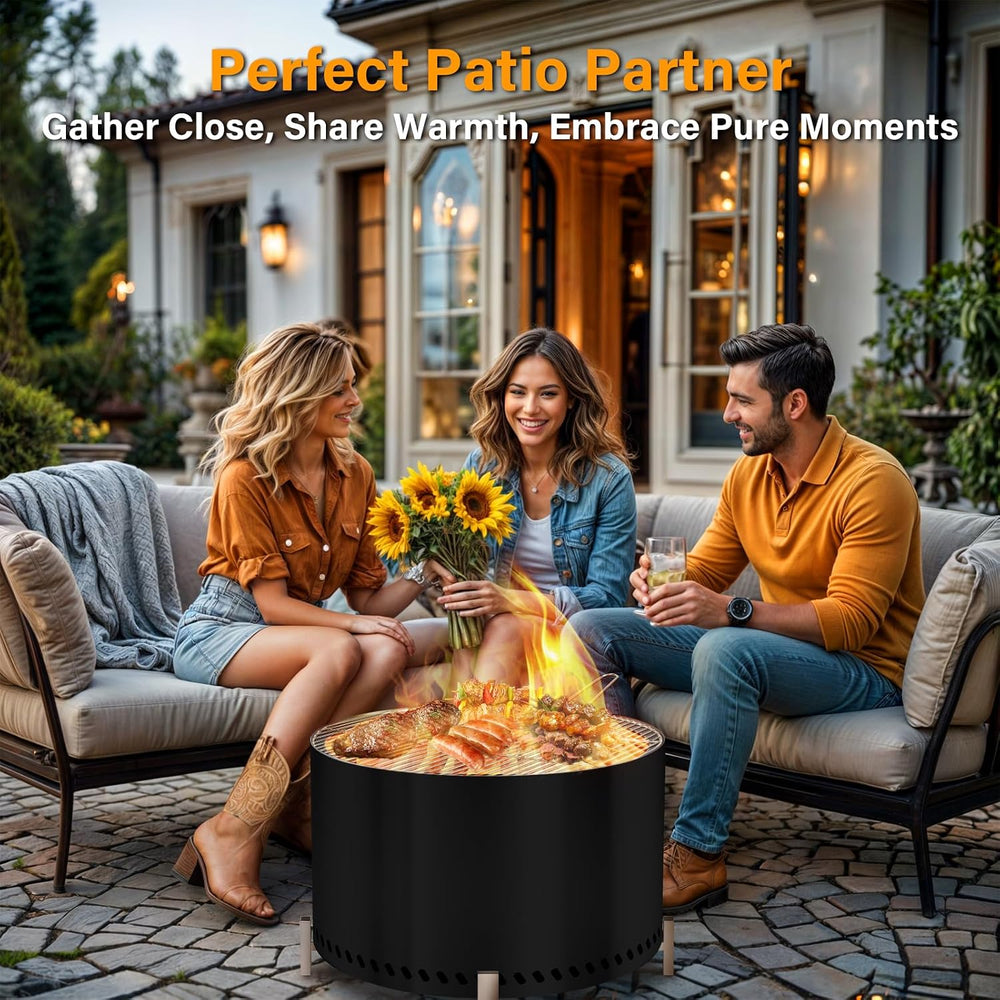 HGD 28" Smokeless Firepit with Stand & Grill Rack, Large Stainless S...
