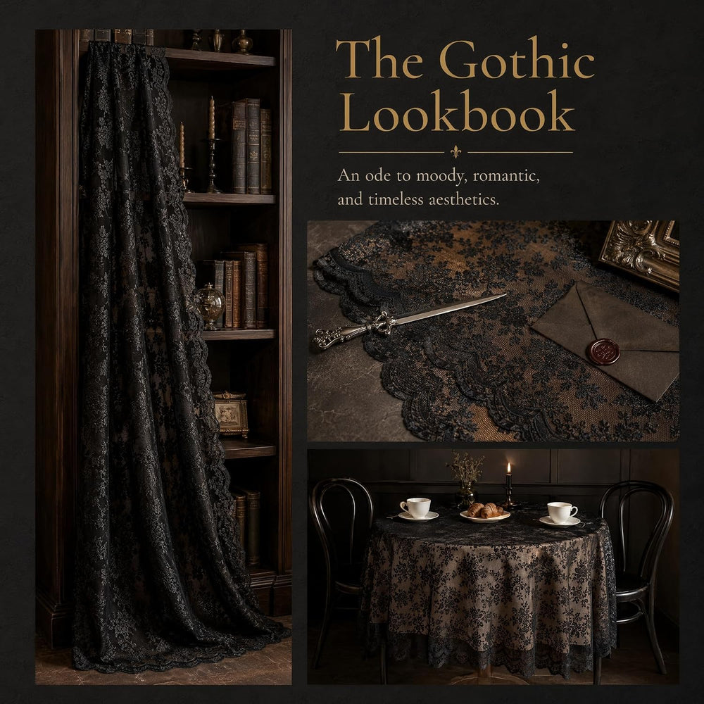 Halloween Black Lace Tablecloth Extra Long Gothic Table Cloth