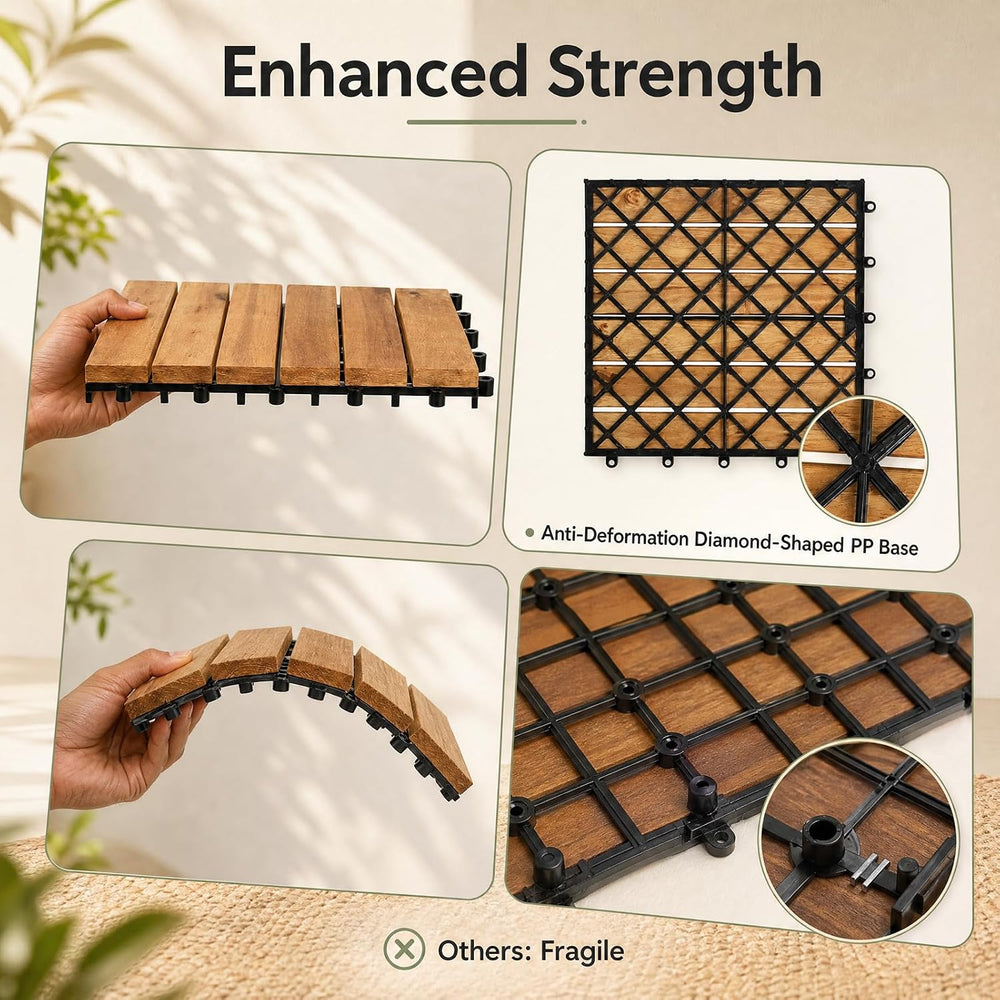 Goplus 54-Pack Acacia Wood Interlocking Deck Tiles (54 PCS,Straight)