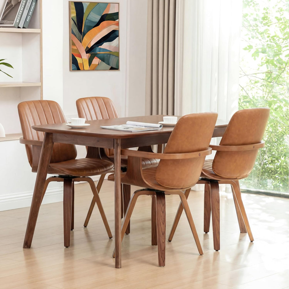 Walnut Dining Chairs, Mid Century Modern Leather Swivel Desk Chairs Walnut