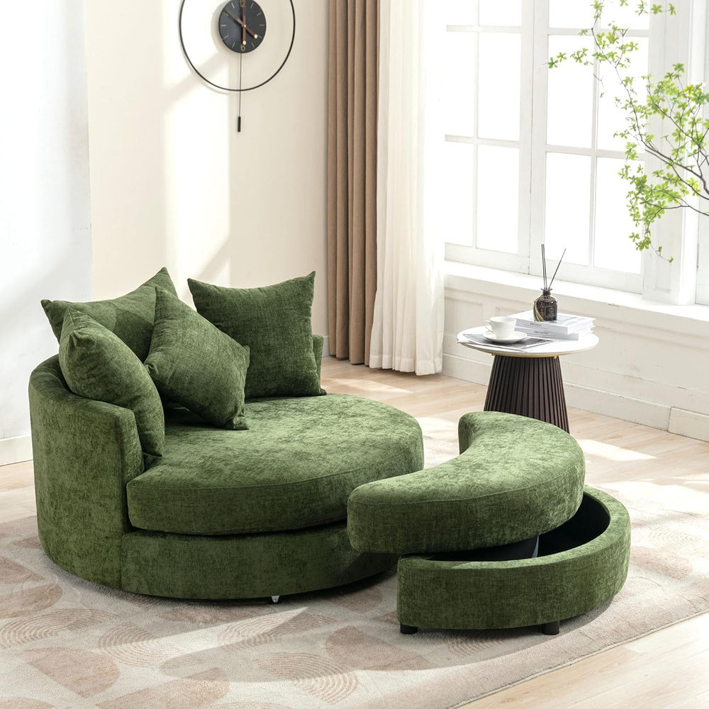 Merax 360° Swivel Barrel Chair with Half Moon Storage Ottoman, Oversized Leis...