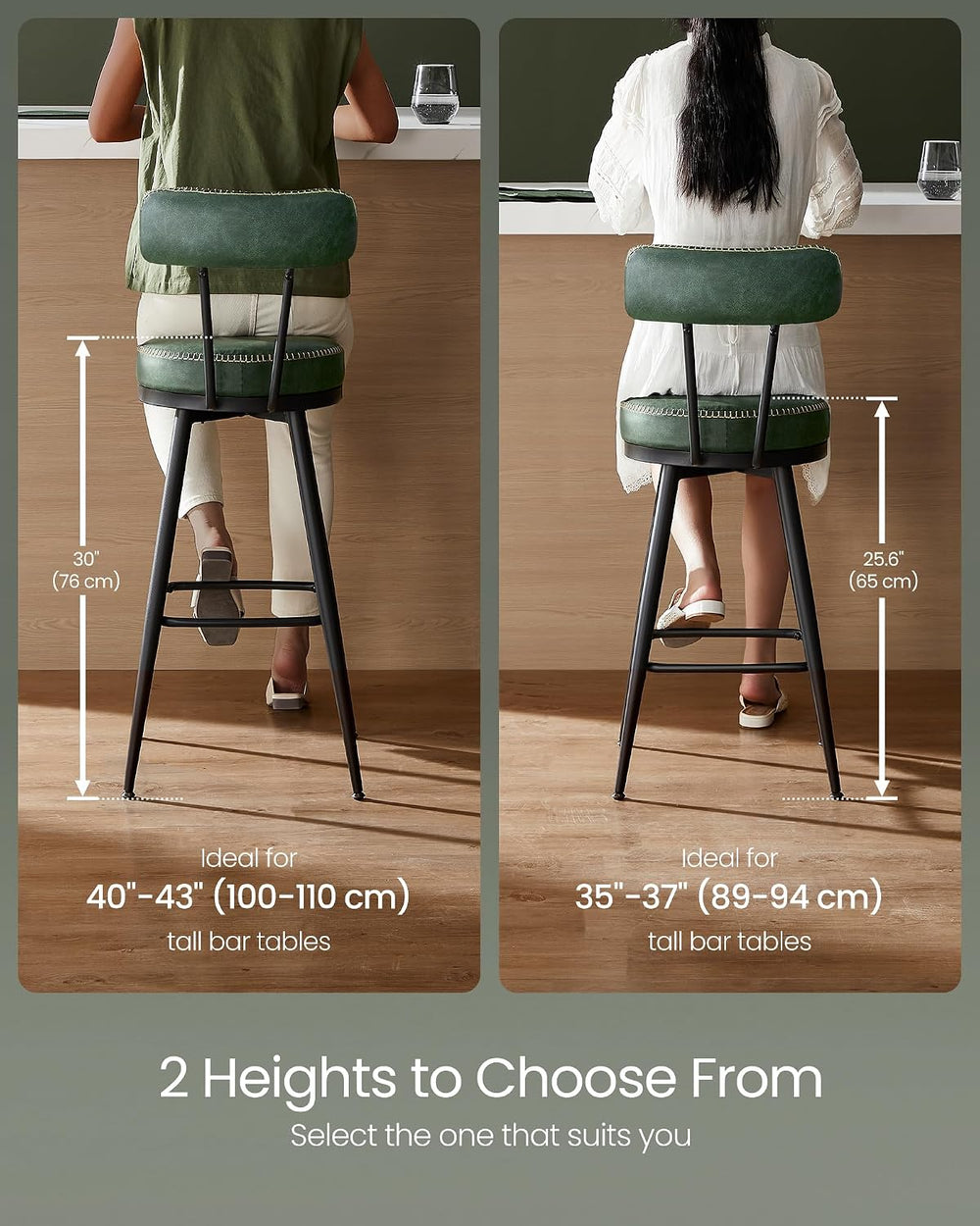 VASAGLE Bar Stools Set of 2, Swivel Counter Height with Back, 25.6-Inch