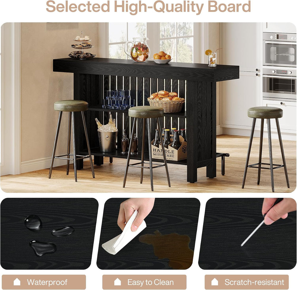 Tribesigns 63" Large Bar Table, Black Counter Height Table with Footrest