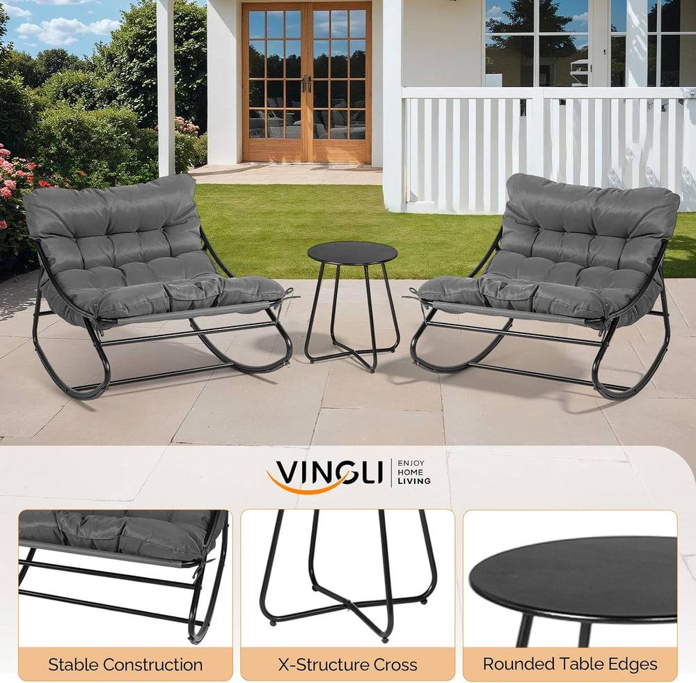 VINGLI Rocking Patio Chairs Set of 2 with Side Table, Heavy Duty 400 LBS Capa...