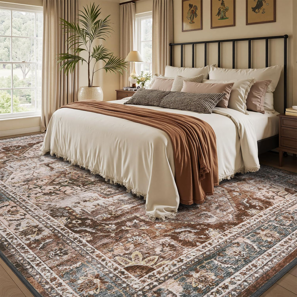 5x7 Area Rugs for Living Room Rug Brown Bedroom Rug Carpet Washable Neutral V...
