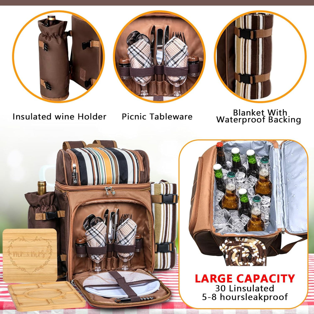 Hap Tim Picnic Basket Backpack for 2 Person with Blanket, 2 Charcuterie Board...