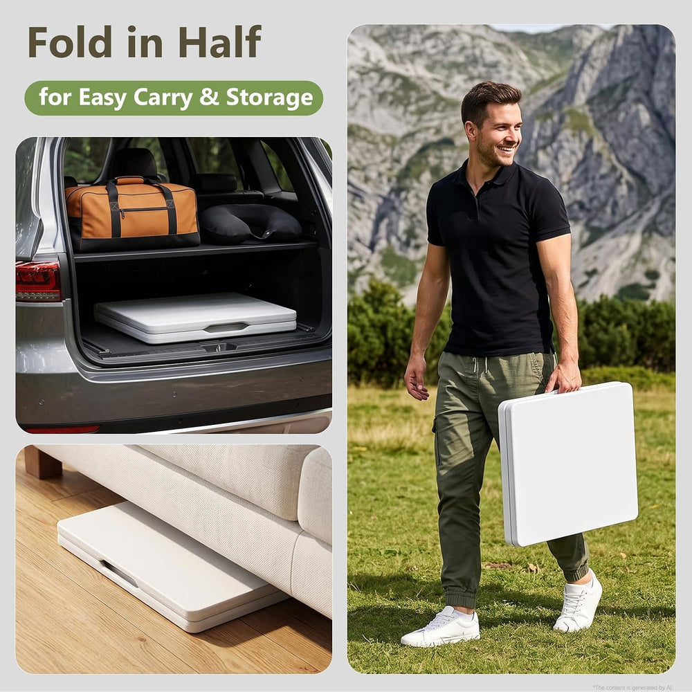 Folding Table, 4 FT Foldable Plastic Table with Adjustable Height, Heavy Duty...