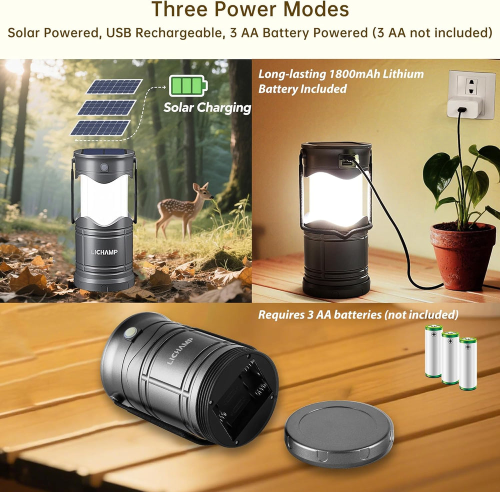 Lichamp 4-Pack Solar Camping Lantern, USB Rechargeable LED Lanterns Battery P...