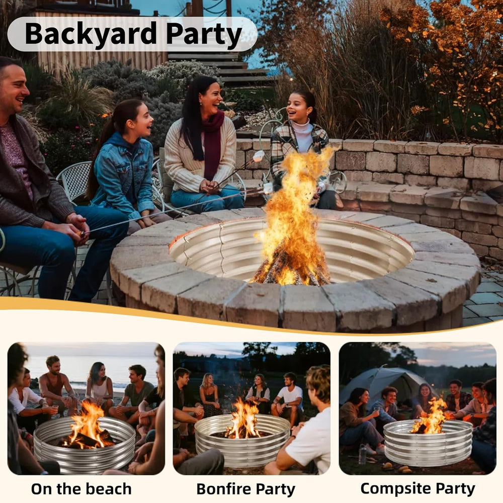 60 Inch Large Round Fire Pit Ring, Galvanized Steel Outdoor Bonfire Ring for ...