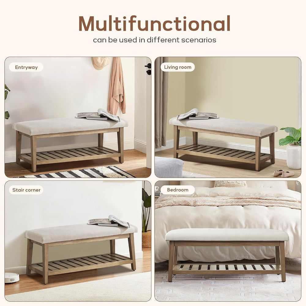 Zihanhome Entryway Shoe Bench, End of Bed Bench,Upholstered Bench(Beige)