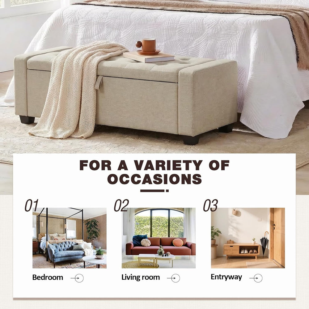 Storage Ottoman Bench, End of Bed Bench with Legs,Storage Chest with Safety H...