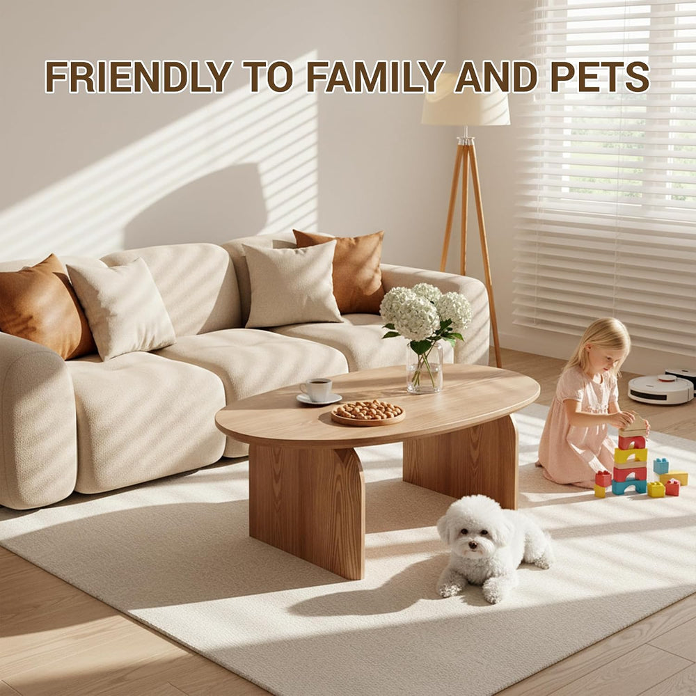 Honyee Modern Oval Coffee Table, Small Coffee Tables for Living Room - Oak Wo...