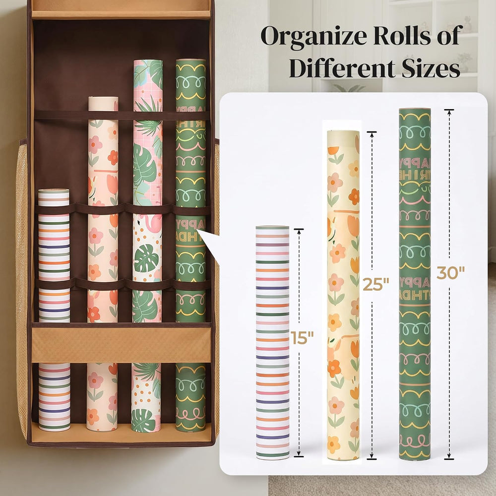 Ordovibe Wrapping Paper Storage Organizer, Over The Door Gift Wrap Holder wit...