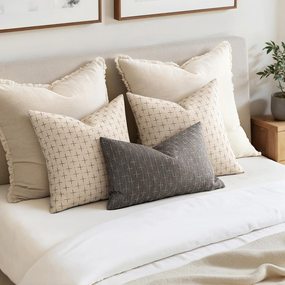 MIULEE Pack of 2 Decorative Burlap Linen Euro Sham Christmas Throw Pillow Cov...