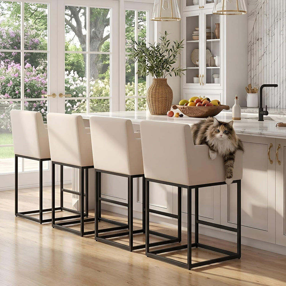 HNY Modern Counter Height Bar Stools Set of 2, 26 Inch Cream Linen Barstool