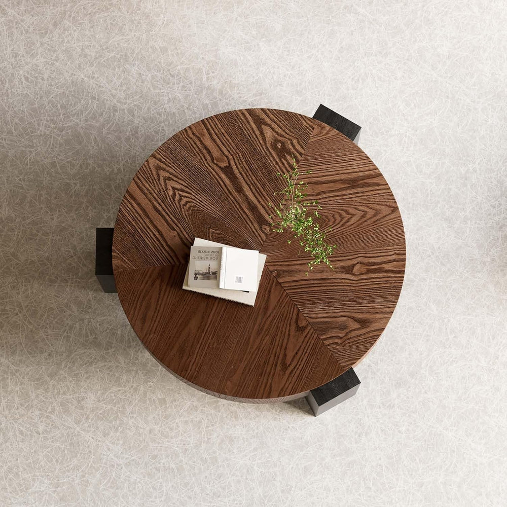 Round Coffee Table with Hidden Storage & 3 Block Legs