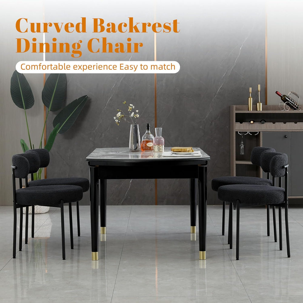 DYHOME Boucle Dining Chairs Set of 6, Upholstered Dining Room Chairs Black