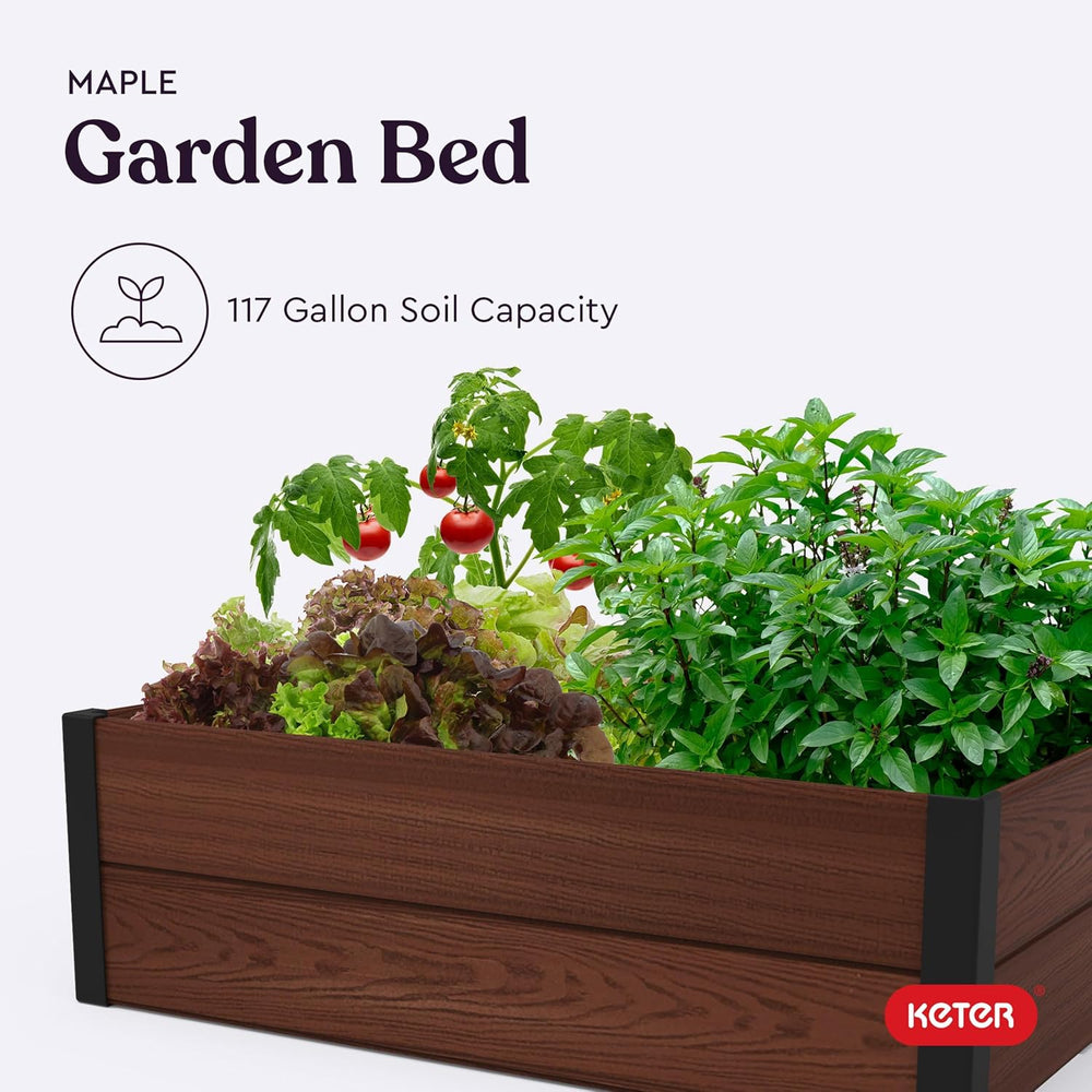 Keter 48" X 48" inches Wood Look Raised Garden Bed, Durable Outdoor...