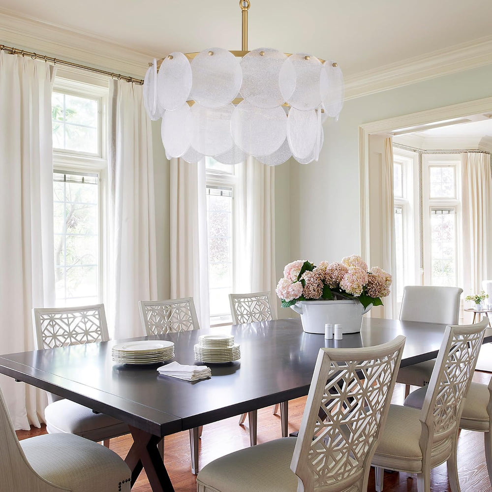 Wellmet Modern Glass Chandeliers, 2 Tiers Gold Chandeliers for Dining Room