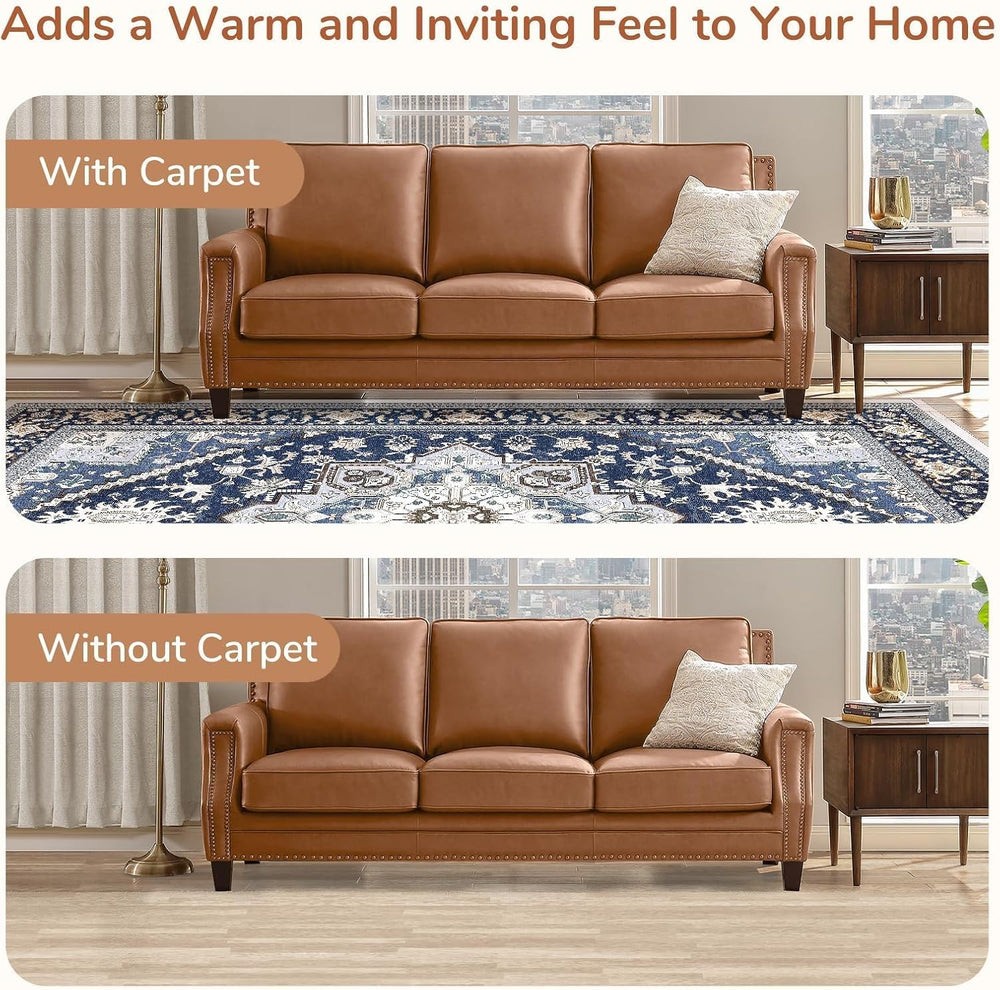 OPPODREAM Soft Area Rugs 8x10, Persian-Inspired Washable Rug, Blue & Gold
