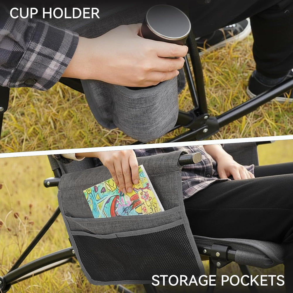 Oversized Folding Rocking Camping Chair, Heavy Duty Rocker Chair, Black